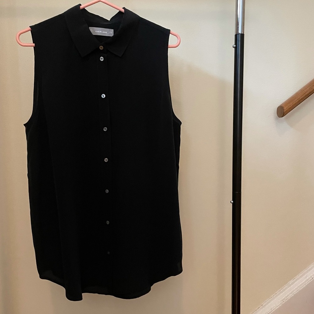 Everlane Silk Navy Button Up Blouse